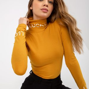 Wholesale Dark yellow fitted blouse with turtleneck and Fadila inscriptions