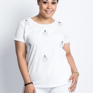 Wholesale Ecru t-shirt with pearls and rhinestones PLUS SIZE