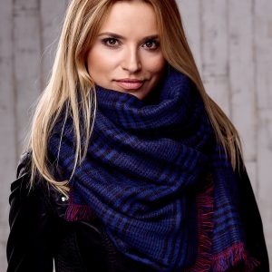 Wholesale Navy blue double-sided plaid scarf and polka dot