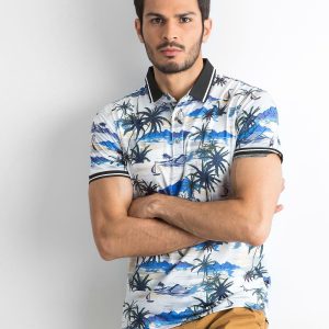 Wholesale White Men's Patterned Polo Shirt