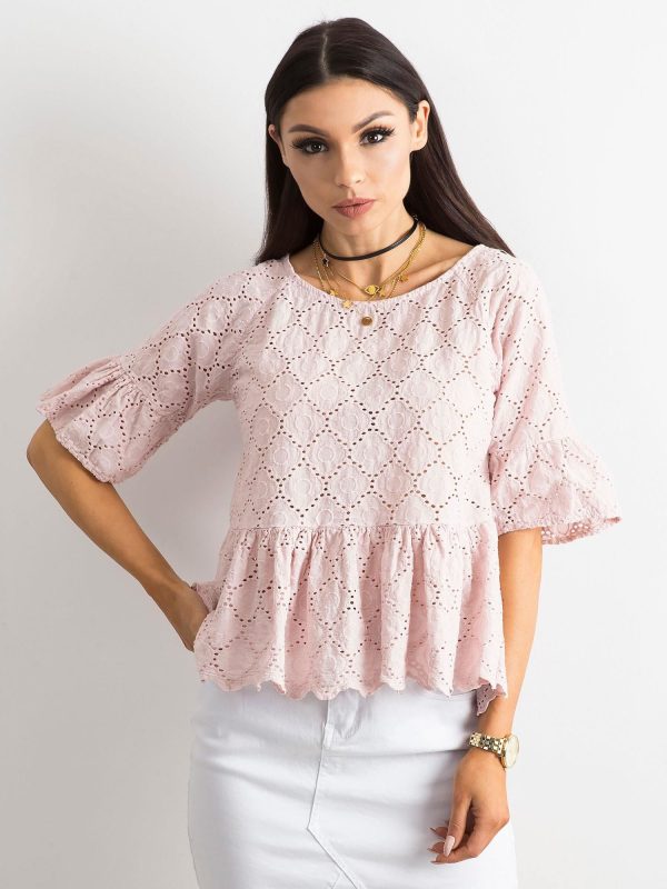 Wholesale Light pink embroidered blouse with flounce