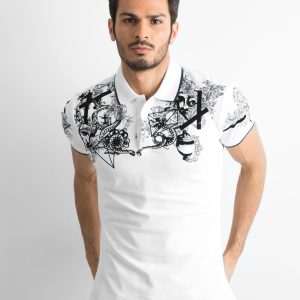 Wholesale White Men's Patterned Polo Shirt