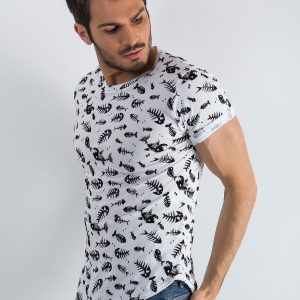 Wholesale Men's White Patterned T-Shirt