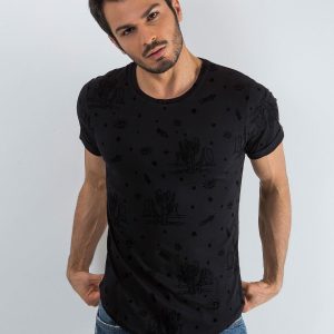 Wholesale Men's Black T-Shirt with Prints