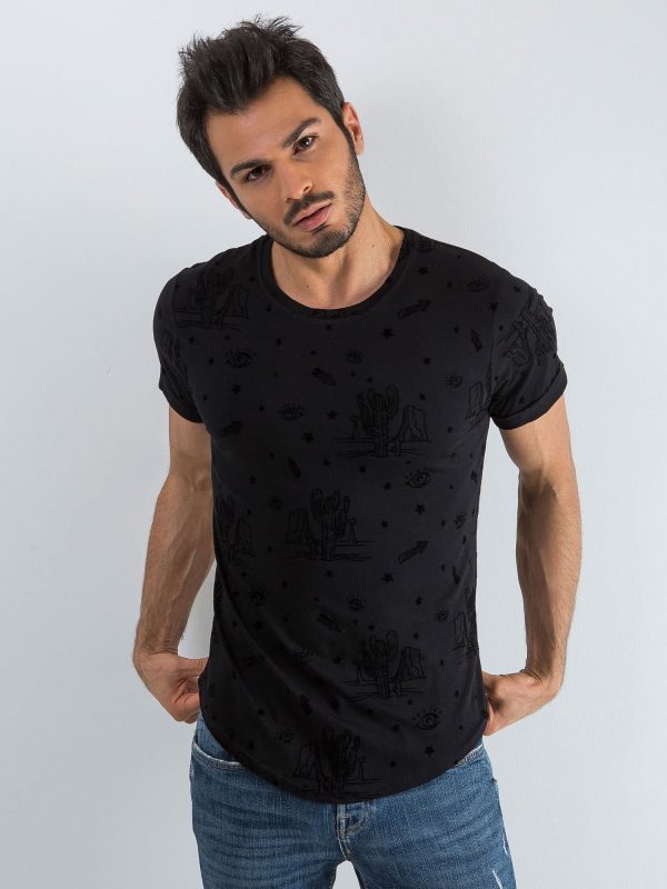 Wholesale Men's Black T-Shirt with Prints