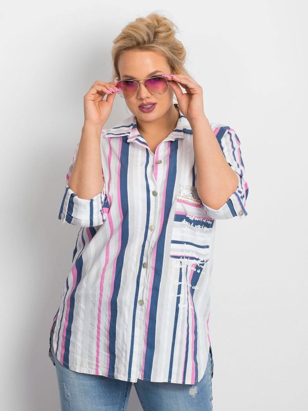 Wholesale Navy Blue and Pink Plus Size Fortune Shirt