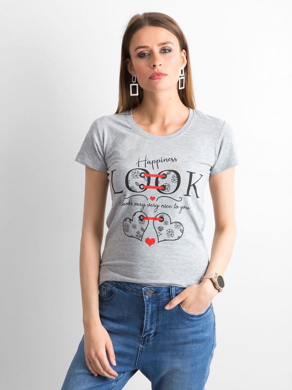 Wholesale Women's Grey Cotton T-Shirt with Print