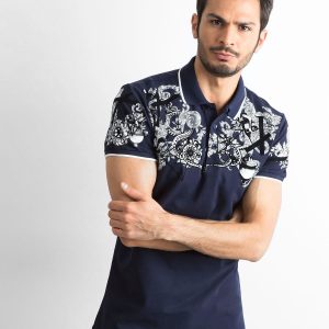 Wholesale Navy Blue Mens Patterned Polo Shirt