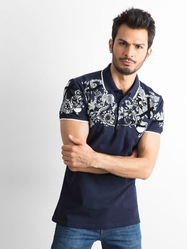 Wholesale Navy Blue Mens Patterned Polo Shirt