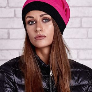 Wholesale Pink smooth hat with black cuff