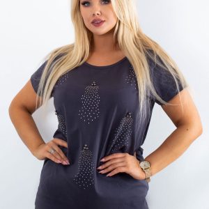 Wholesale Graphite t-shirt with pearls and rhinestones PLUS SIZE
