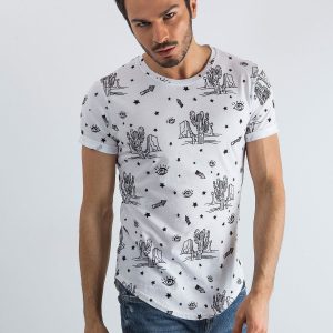 Wholesale Men's White T-Shirt with Prints