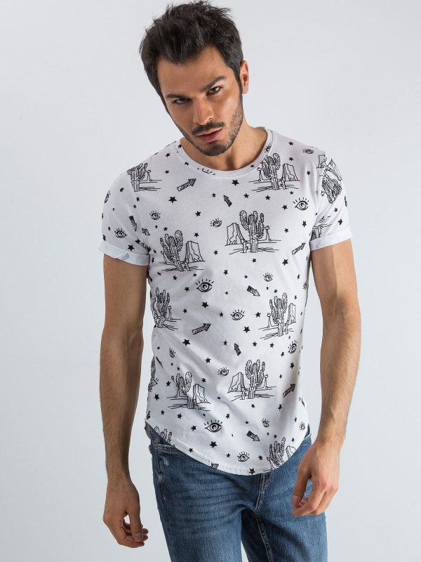 Wholesale Men's White T-Shirt with Prints