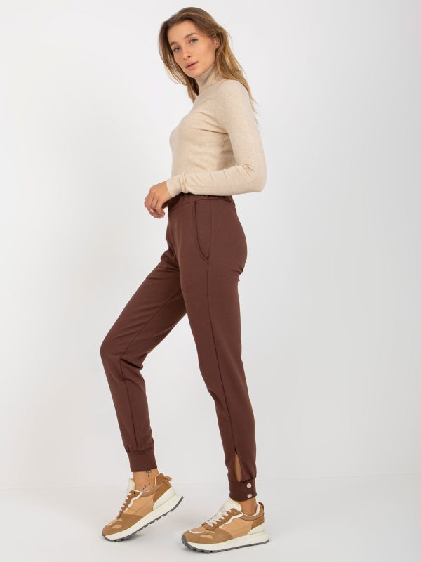 Wholesale Brown sweatpants with snaps at the leg OCH BELLA