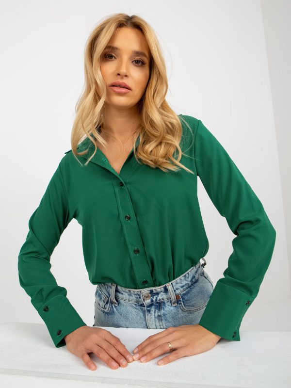 Wholesale Dark green elegant classic shirt with collar