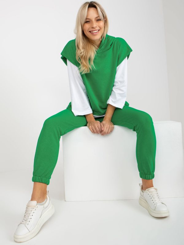 Wholesale Green three-piece casual set with trousers