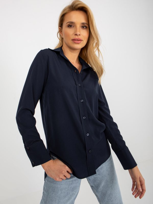 Wholesale Navy blue elegant classic shirt with collar