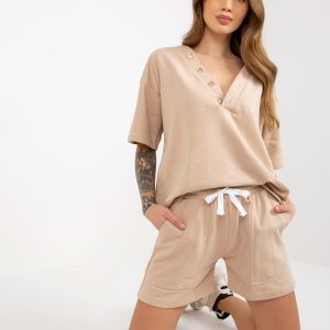 Wholesale Beige summer sweatsuit with shorts