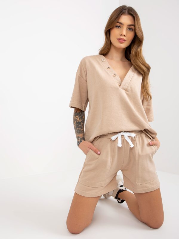 Wholesale Beige summer sweatsuit with shorts
