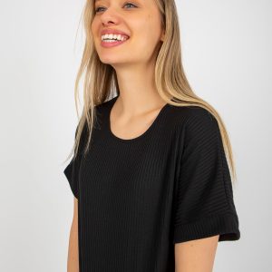 Wholesale Black ribbed oversize blouse with round neckline