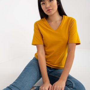 Wholesale Dark Yellow Women's Basic V-Neck T-Shirt