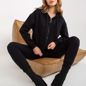 Wholesale Black two-piece basic set with sweatshirt and trousers