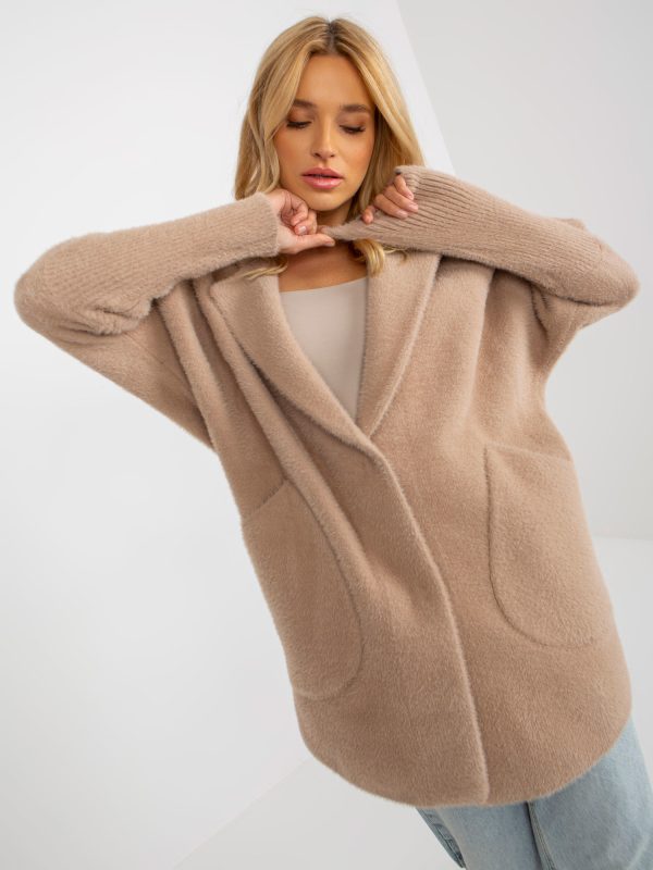 Wholesale Beige loose alpaca coat with pockets