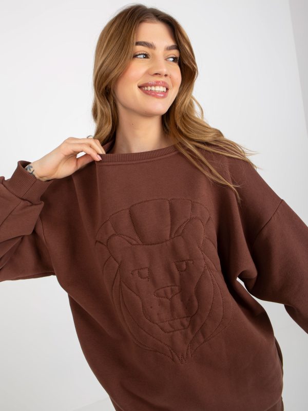 Wholesale Brown sweatshirt without hood with embroidery