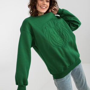 Wholesale Dark green sweatshirt without hood with embroidery