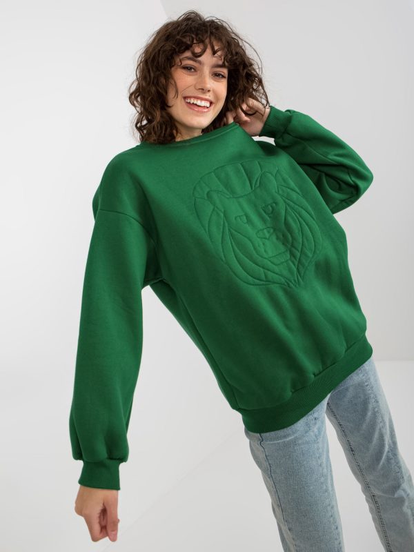 Wholesale Dark green sweatshirt without hood with embroidery