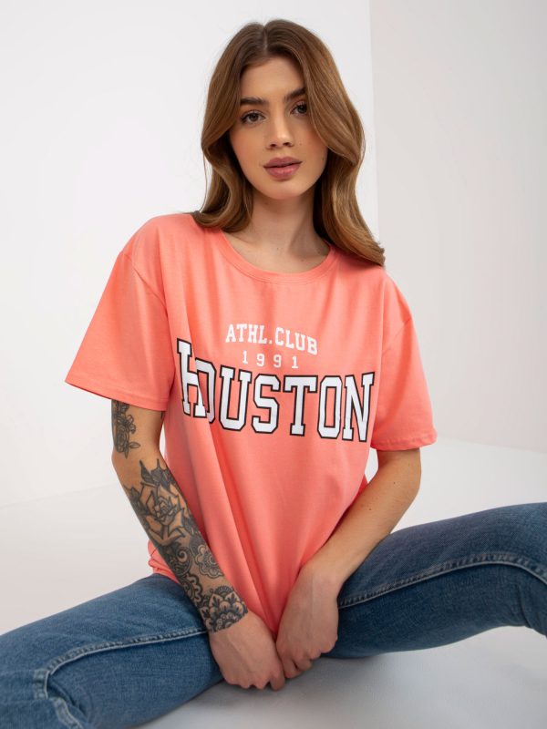 Wholesale Peach Loose Ladies Print T-Shirt