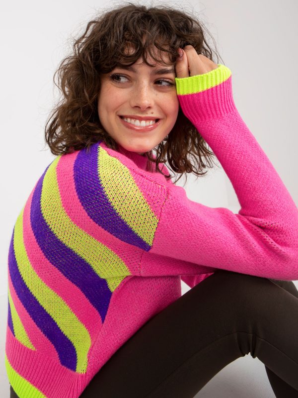 Wholesale Pink Women's Classic Sweater with Colorful Pattern