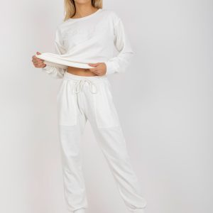 Wholesale Ecru two-piece sweatsuit set with embroidery