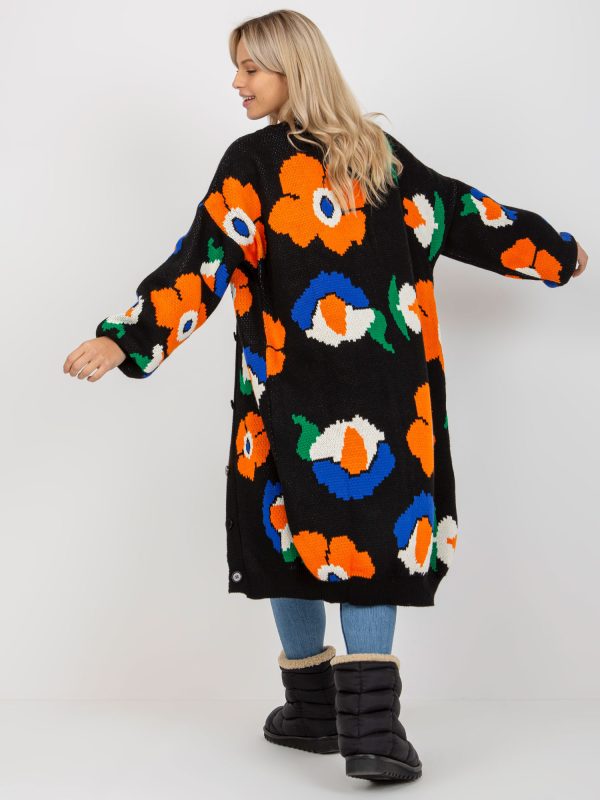 Wholesale Black Oversized Long Cardigan with Floral