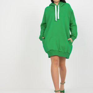 Wholesale Green Basic Long Sweatshirt with Hoodie