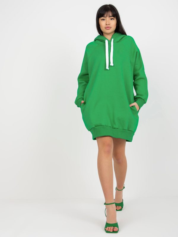 Wholesale Green Basic Long Sweatshirt with Hoodie