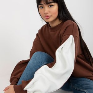 Wholesale Dark brown sweatshirt without hood with slits on sleeves