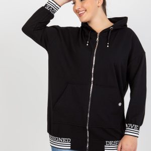 Wholesale Black Women's Plus Size Zip Hoodie With Pockets