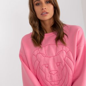 Wholesale Pink padded sweatshirt without hood with embroidery