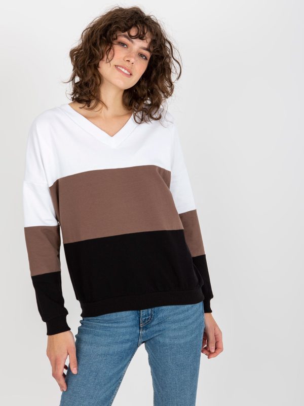 Wholesale White and black women's basic V neckline sweatshirt RUE PARIS
