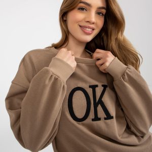 Wholesale Dark Beige Loose Hoodless Sweatshirt with Embroidery