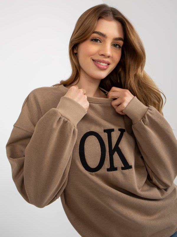 Wholesale Dark Beige Loose Hoodless Sweatshirt with Embroidery