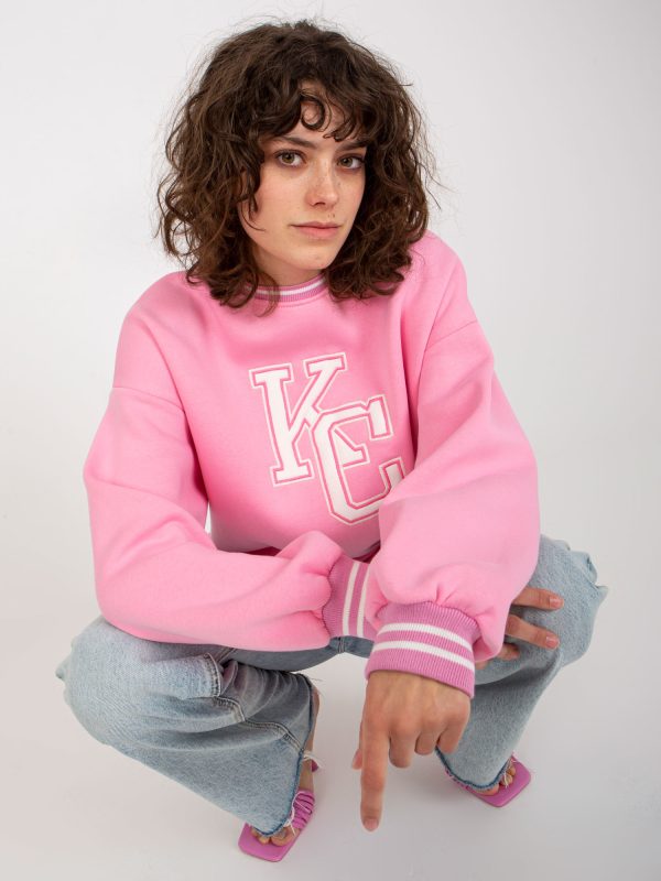 Wholesale Pink Hoodless Sweatshirt with Patch