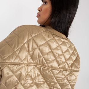 Wholesale Beige Women's Quilted Bomber Jacket With Pockets