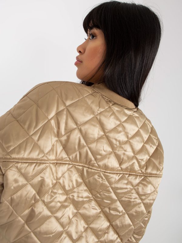 Wholesale Beige Women's Quilted Bomber Jacket With Pockets