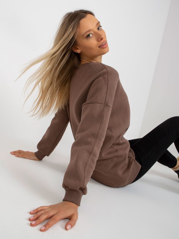 Wholesale Brown basic sweatshirt with round neckline