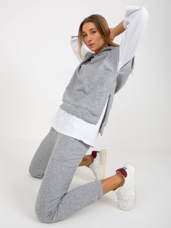 Wholesale Grey three-piece casual set with oversize blouse