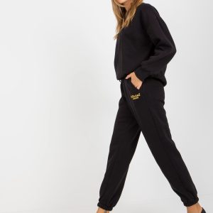 Wholesale Black two-piece sweatshirt set with oversize sweatshirt