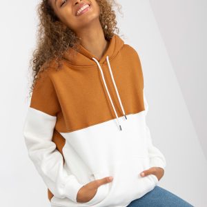 Wholesale light brown and ecru sweatshirt basic hoodie RUE PARIS