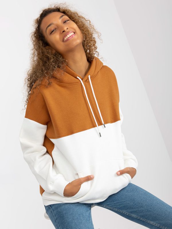 Wholesale light brown and ecru sweatshirt basic hoodie RUE PARIS